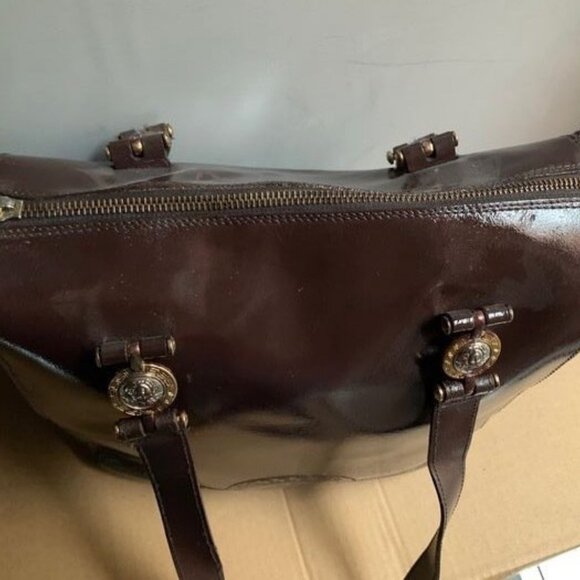 Vintage GIANNI VERSACE Brown Leather Medusa Large Shoulder Bag - Picture 3 of 8